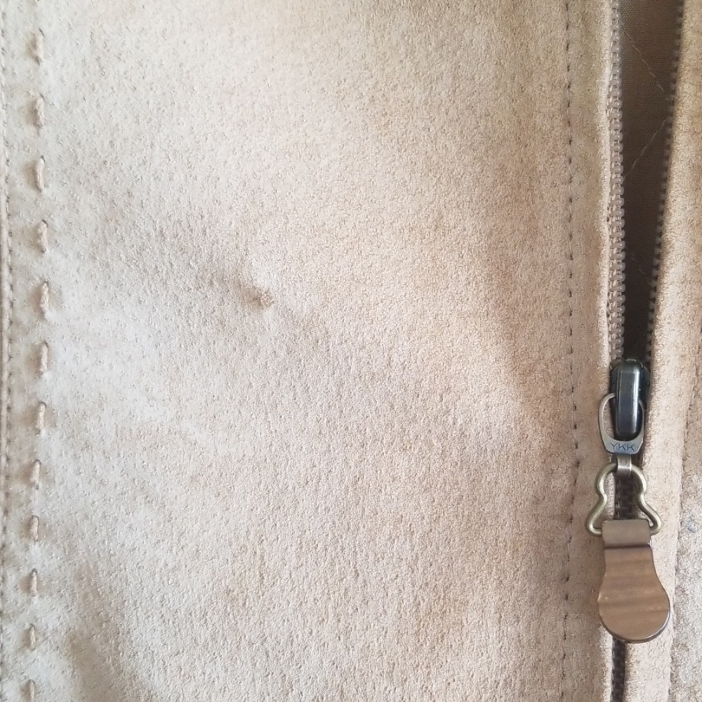 Tan Suede Leather quilted Vest faux fur collar - Picture 8 of 8